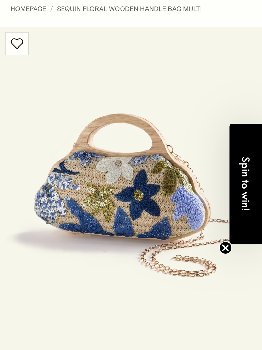 Boston Proper Multi Blue Sequin Floral Wooden-Handle Clutch